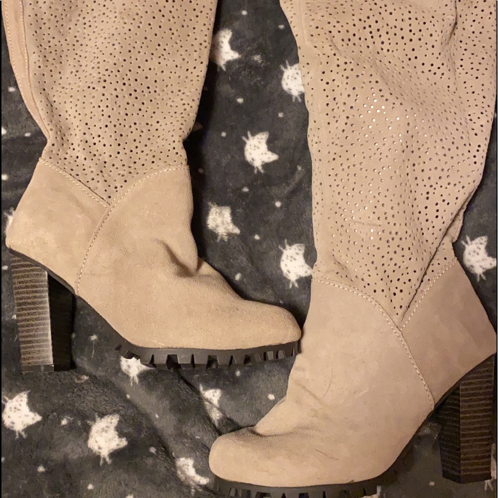 Tan knee high boots